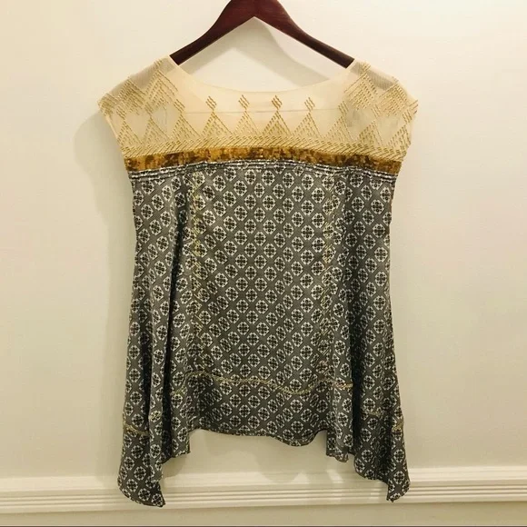 Anthropologie Floreat Gold Stream Sequin Tank small Swing Top sequins embroidery - Picture 3 of 13